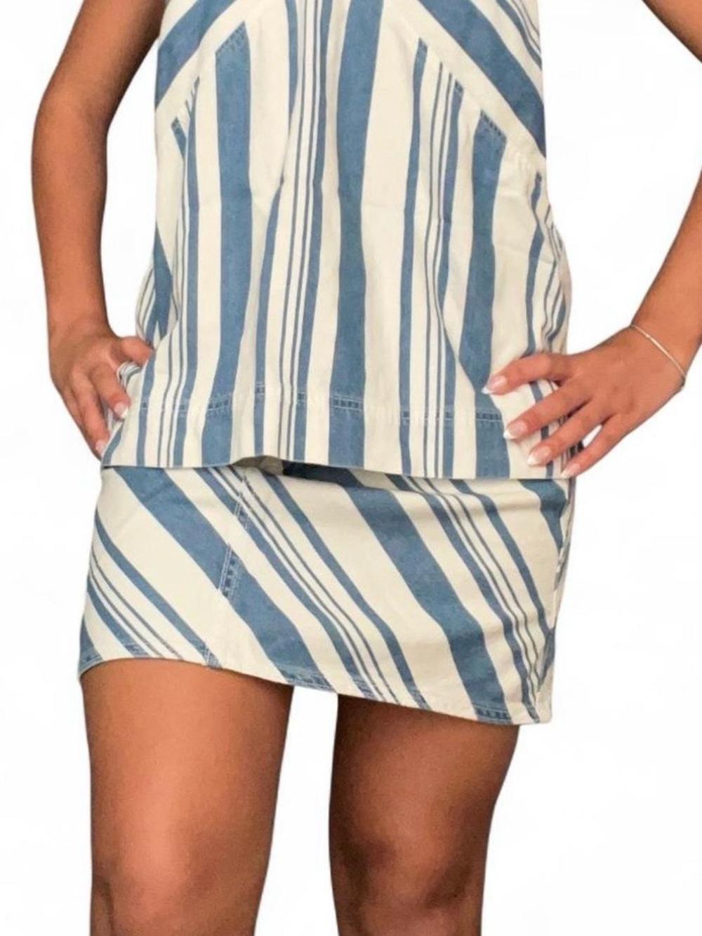 Universal Thread Blue & White Striped A-Line Mini Skirt